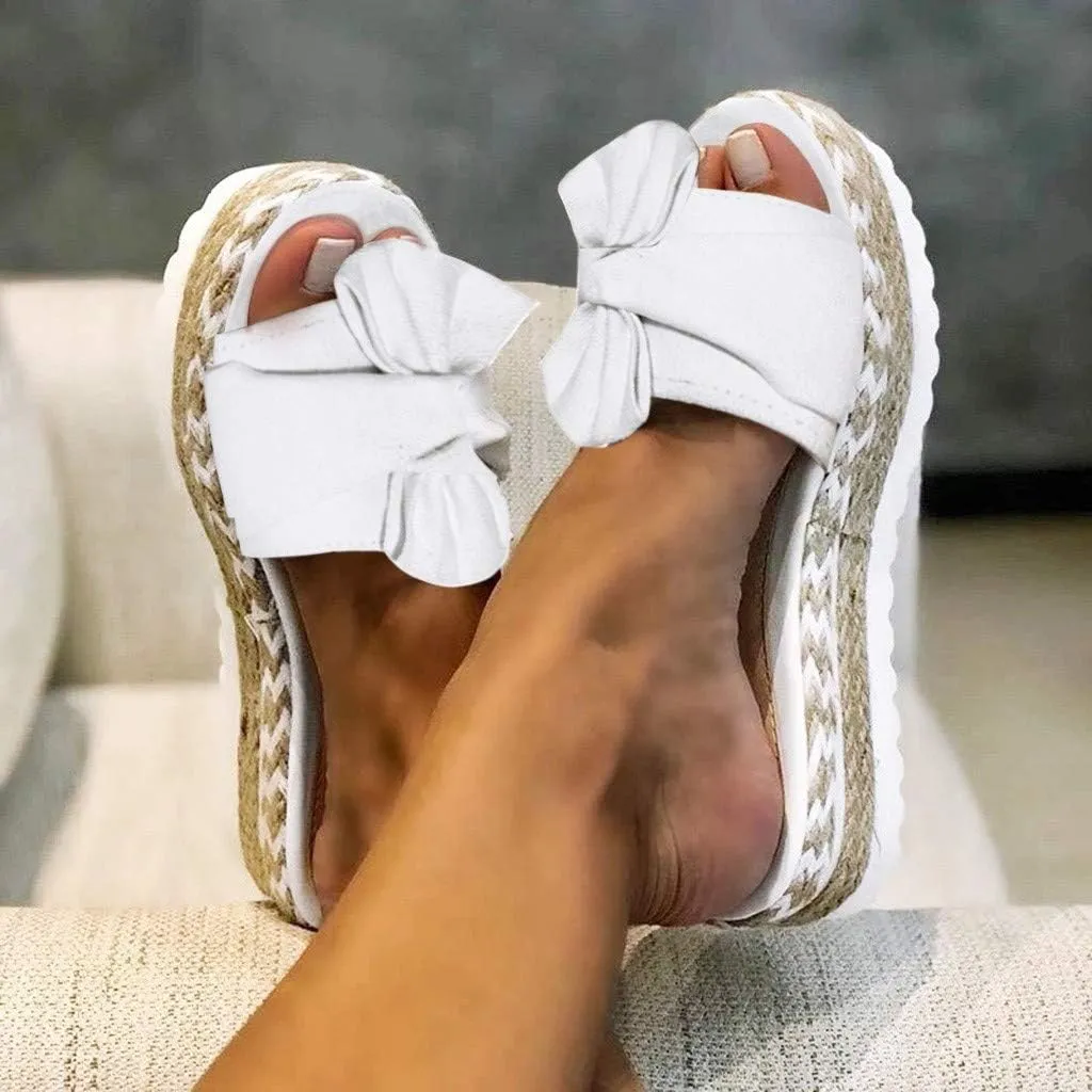 Eduavar Sandals for Women Dressy Summer, Sandals Women Dressy Breathable Open Toe Bow Sandals Women Weave Flat Beach Sandals