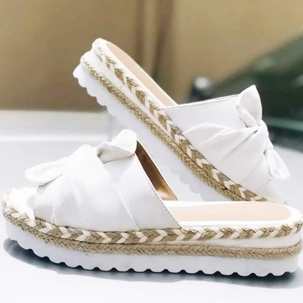 Eduavar Sandals for Women Dressy Summer, Sandals Women Dressy Breathable Open Toe Bow Sandals Women Weave Flat Beach Sandals