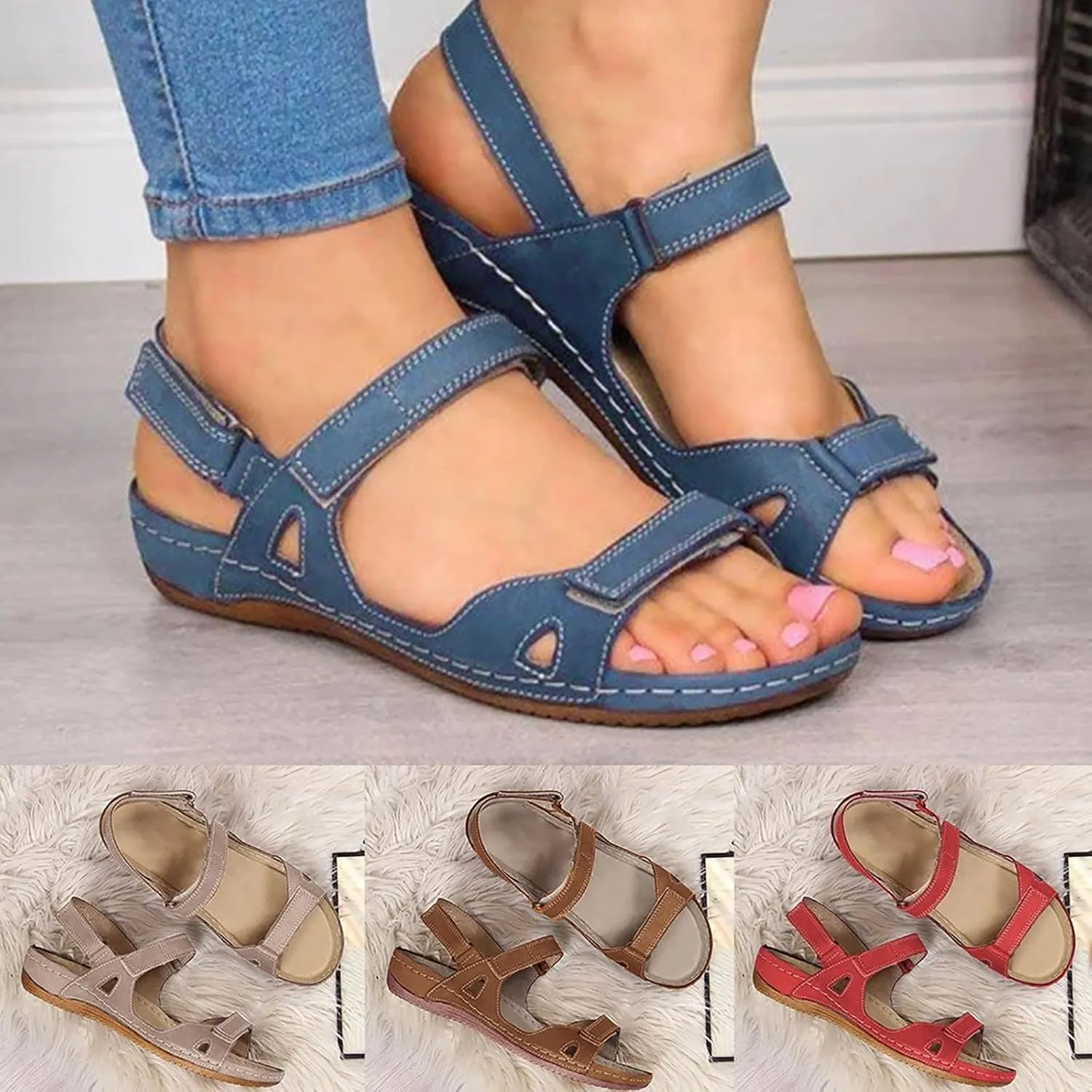 Eduavar Sandals for Women Dressy, Women Sandals Comfortable Low Wedge Sandals Ankle Strap Sandals Peep Toe Shoes
