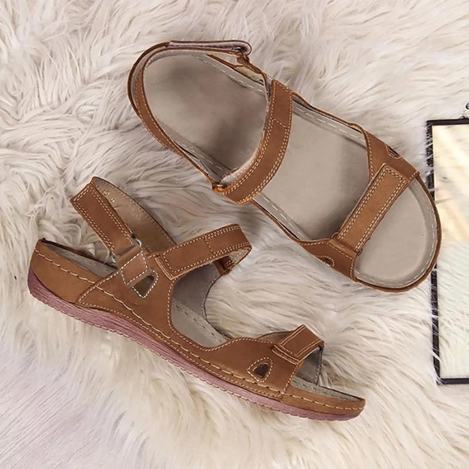 Eduavar Sandals for Women Dressy, Women Sandals Comfortable Low Wedge Sandals Ankle Strap Sandals Peep Toe Shoes