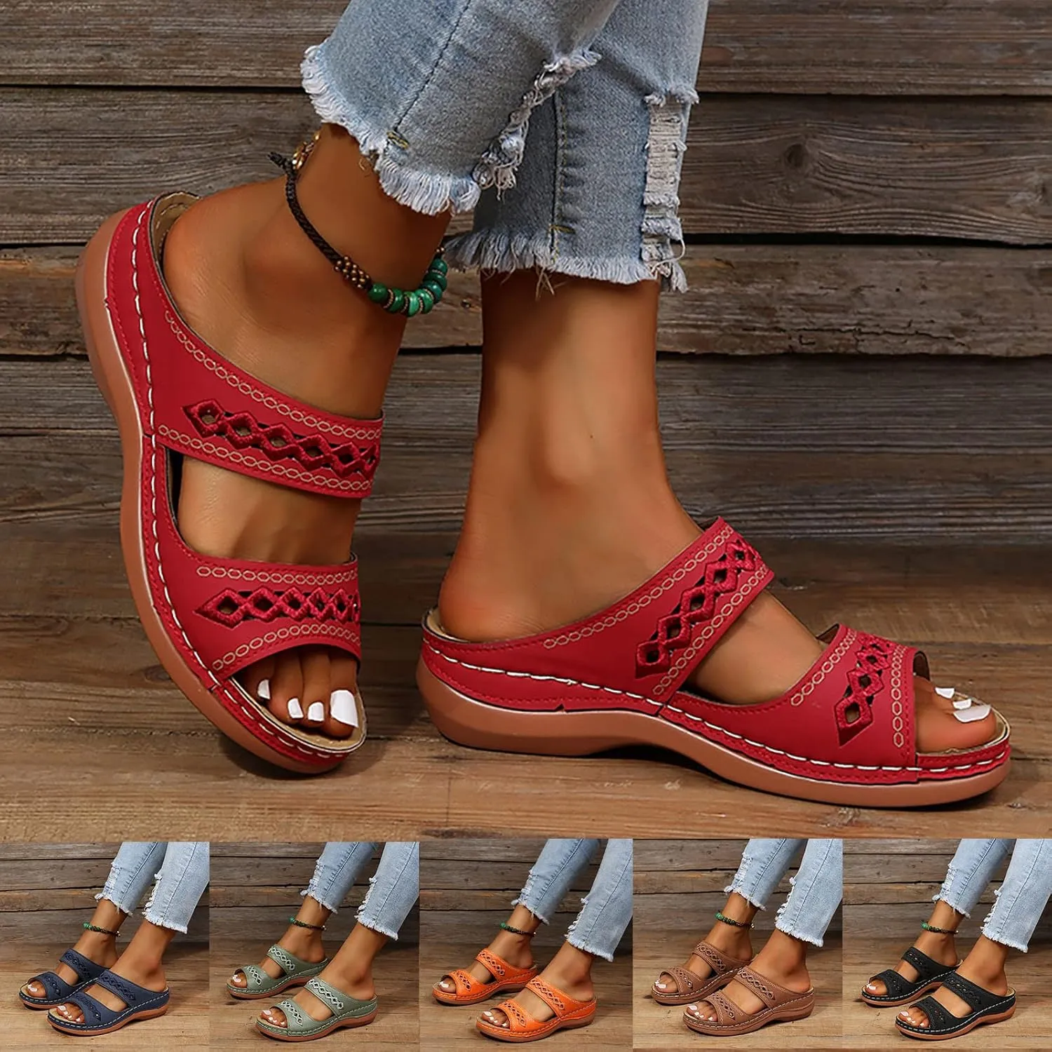 Eduavar Summer Sandals for Women, Orthopedic Sandals for Women Retro Sandals Open Toe Anti-Slip Comfy Walking Sandals