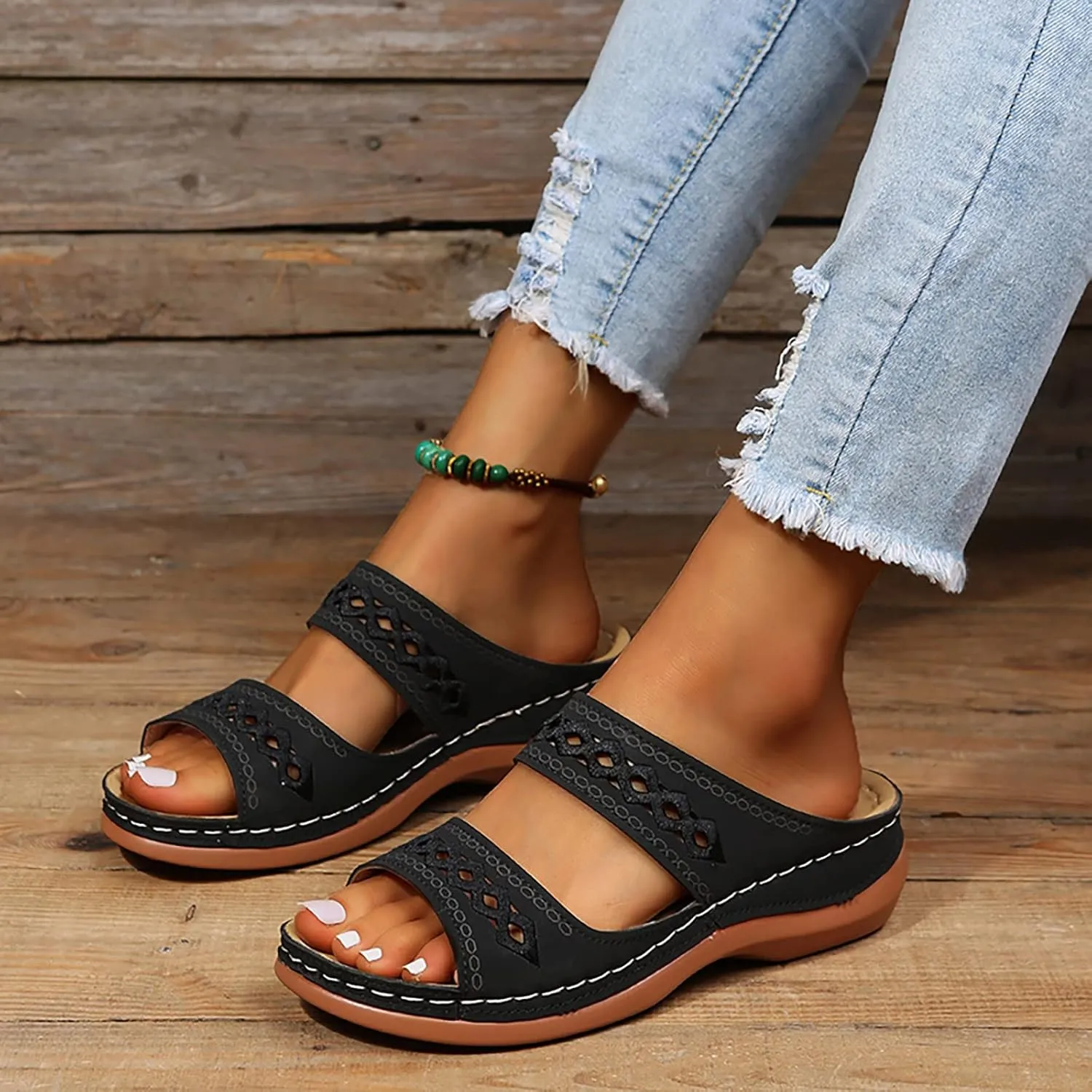 Eduavar Summer Sandals for Women, Orthopedic Sandals for Women Retro Sandals Open Toe Anti-Slip Comfy Walking Sandals