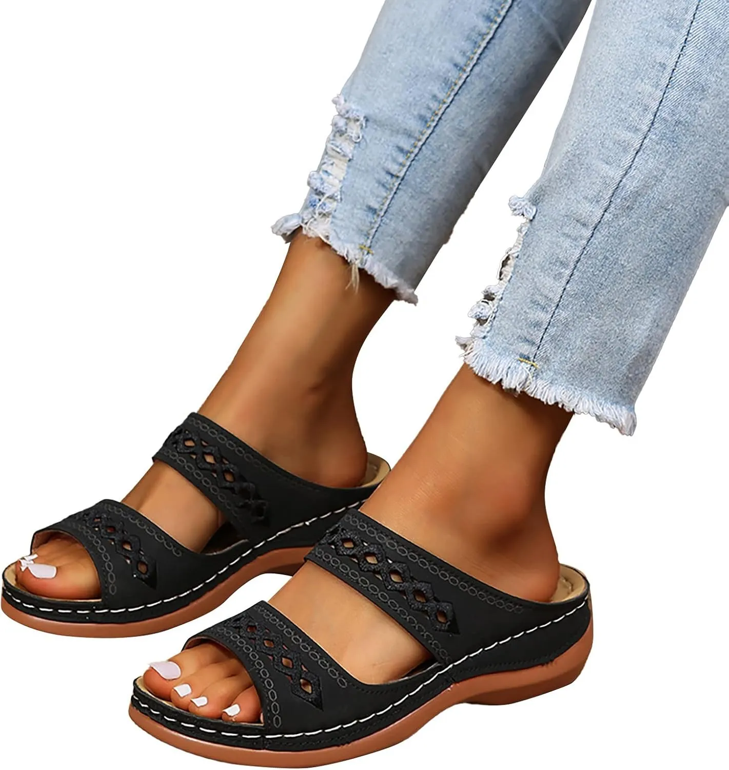 Eduavar Summer Sandals for Women, Orthopedic Sandals for Women Retro Sandals Open Toe Anti-Slip Comfy Walking Sandals
