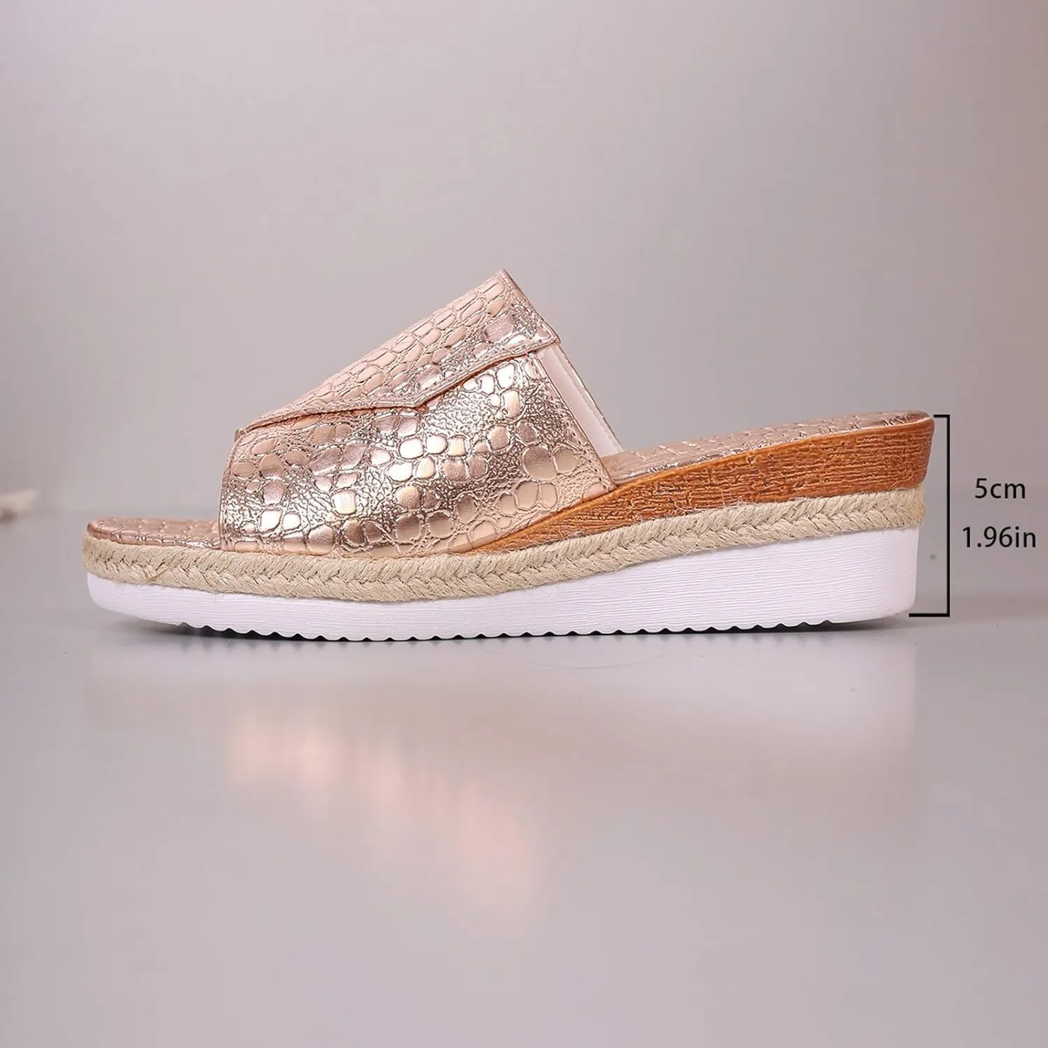Fashion Wedge Sandals for Women Snakeskin Large Size Slippers Arch Support Slip On Sandals Womens Dress Sandals Flat