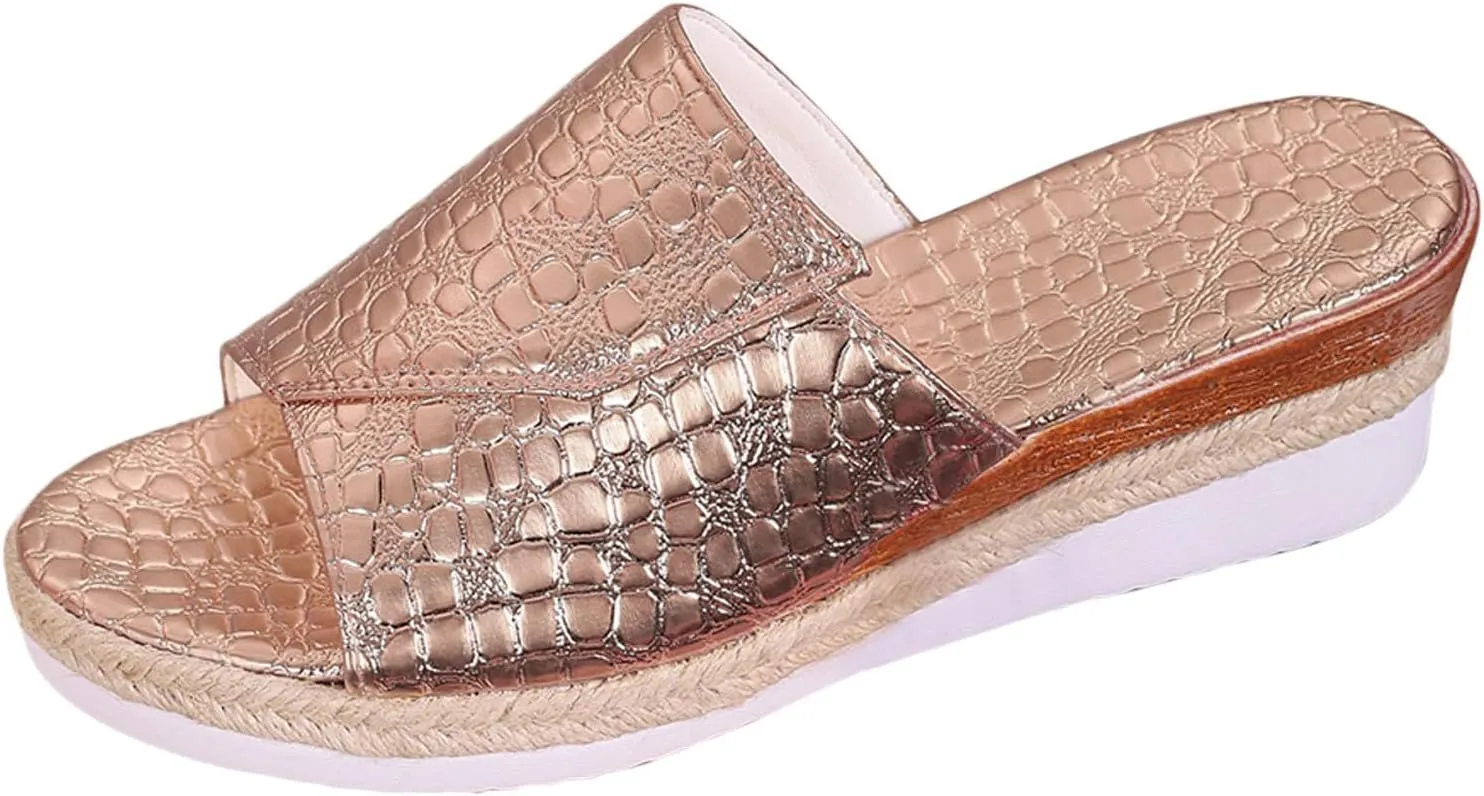 Fashion Wedge Sandals for Women Snakeskin Large Size Slippers Arch Support Slip On Sandals Womens Dress Sandals Flat