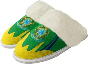 Flag Print Fuzzy Slippers Women Lightweight Anti Slip Fluffy Slippers with Arch Support