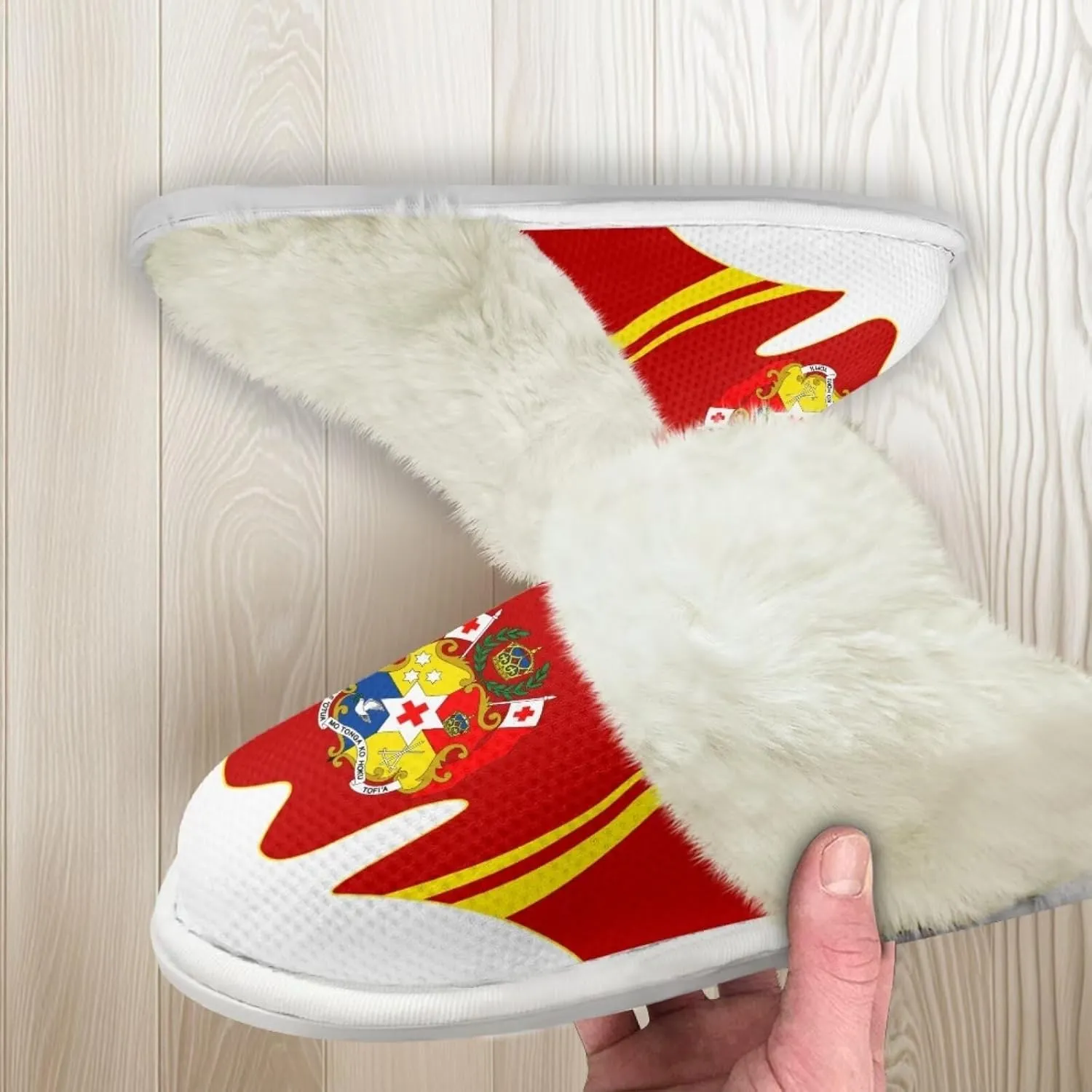 Flag Print Fuzzy Slippers Women Lightweight Anti Slip Fluffy Slippers with Arch Support