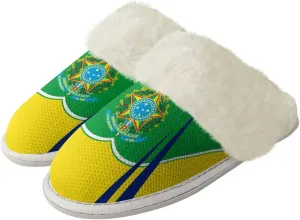 Flag Print Fuzzy Slippers Women Lightweight Anti Slip Fluffy Slippers with Arch Support