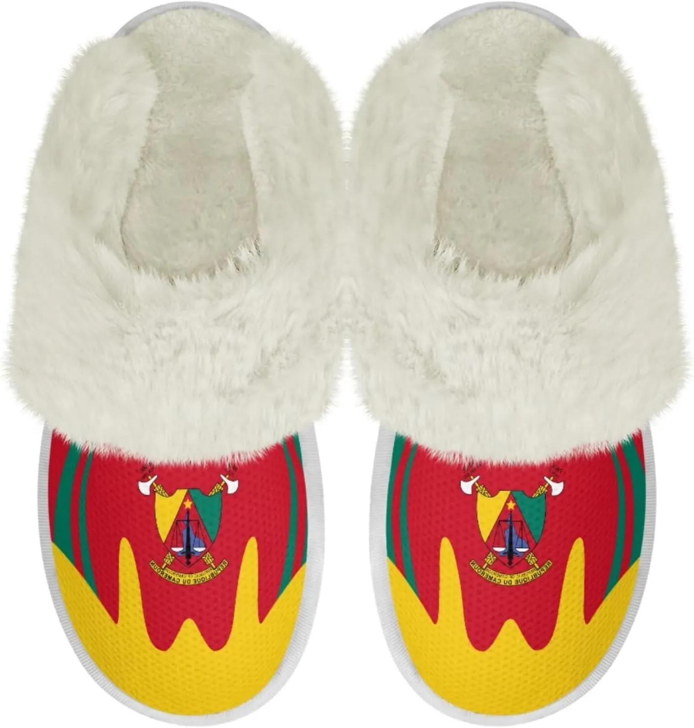 Flag Print Fuzzy Slippers Women Lightweight Anti Slip Fluffy Slippers with Arch Support