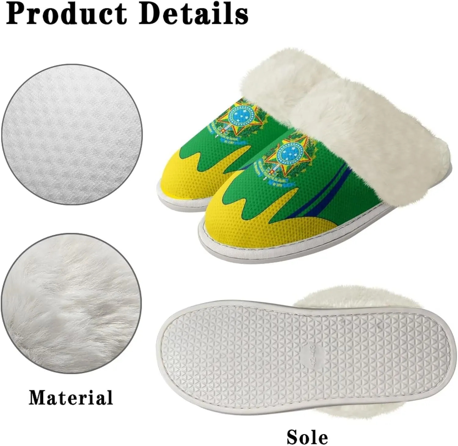 Flag Print Fuzzy Slippers Women Lightweight Anti Slip Fluffy Slippers with Arch Support