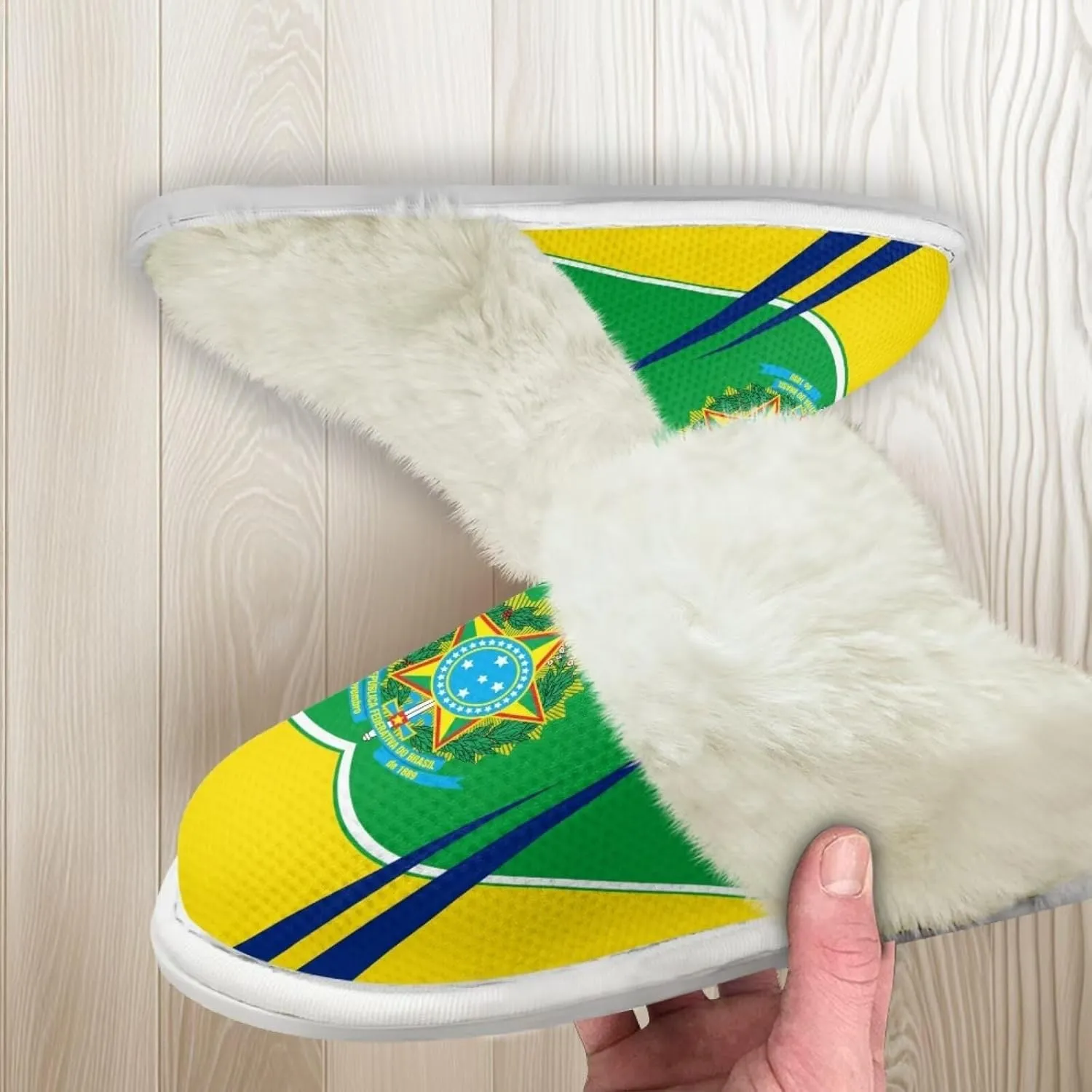 Flag Print Fuzzy Slippers Women Lightweight Anti Slip Fluffy Slippers with Arch Support