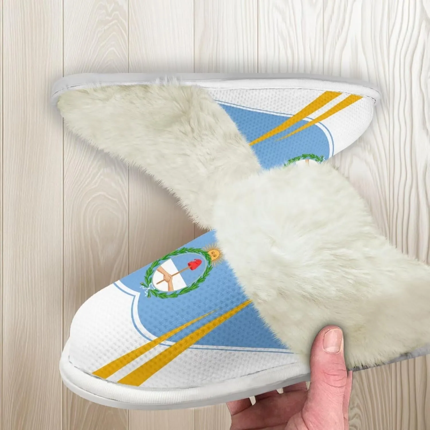 Flag Print Fuzzy Slippers Women Lightweight Anti Slip Fluffy Slippers with Arch Support