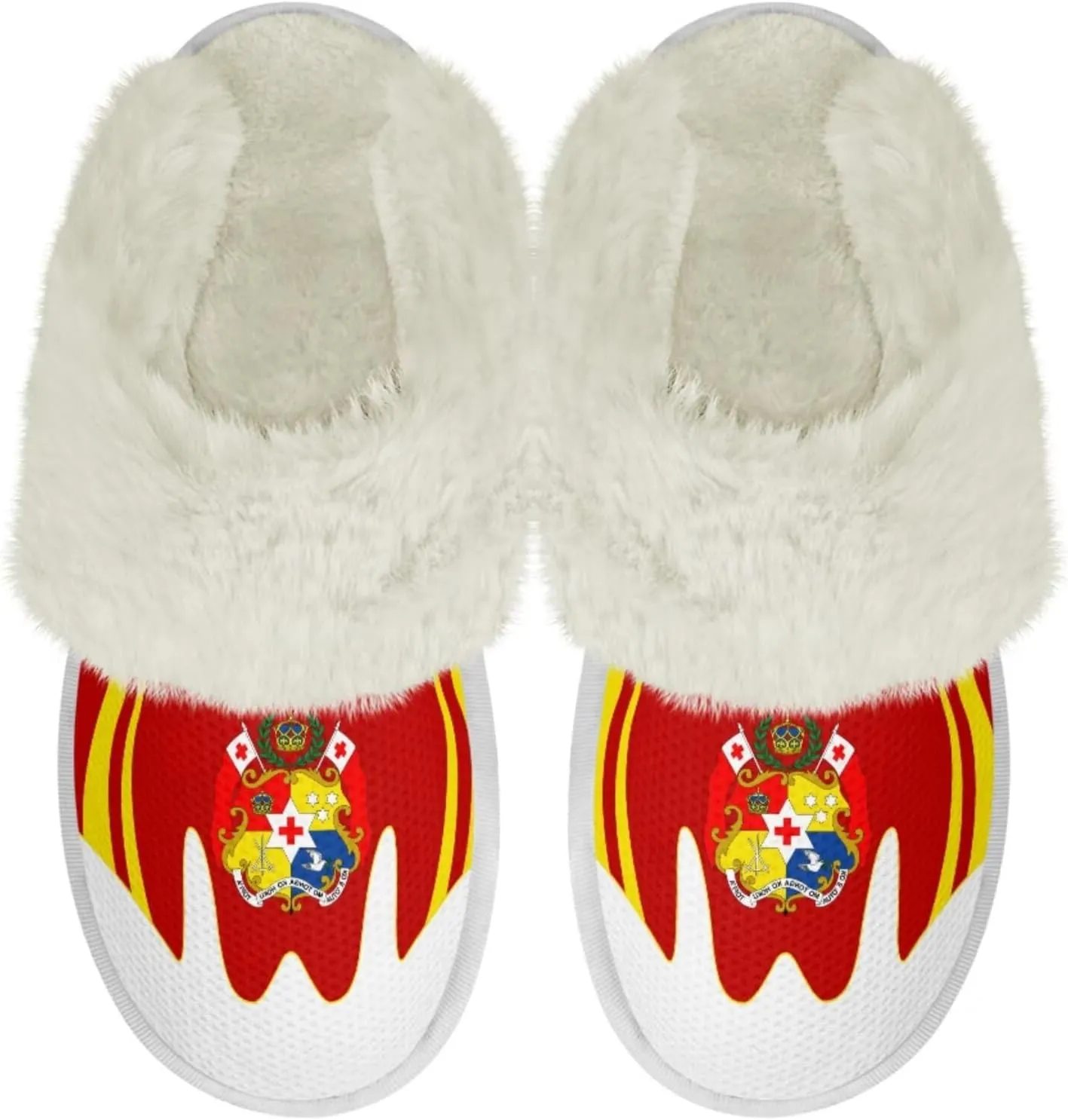 Flag Print Fuzzy Slippers Women Lightweight Anti Slip Fluffy Slippers with Arch Support