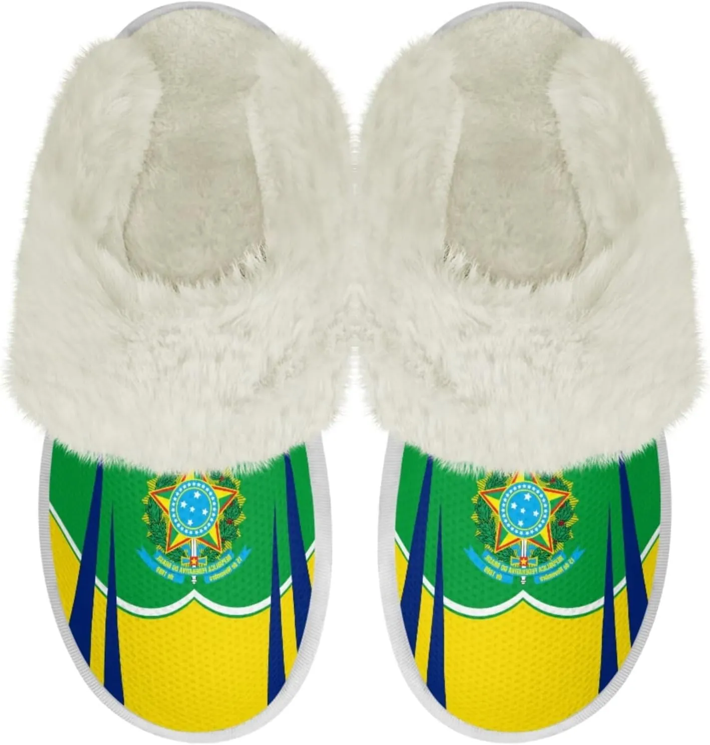 Flag Print Fuzzy Slippers Women Lightweight Anti Slip Fluffy Slippers with Arch Support