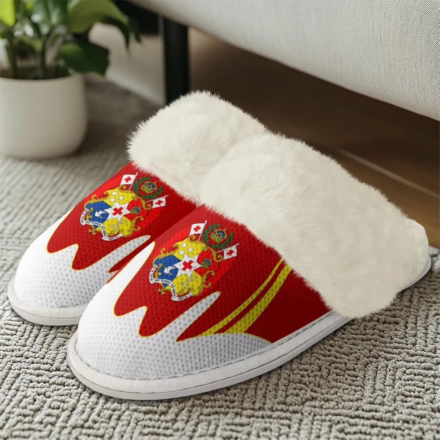 Flag Print Fuzzy Slippers Women Lightweight Anti Slip Fluffy Slippers with Arch Support
