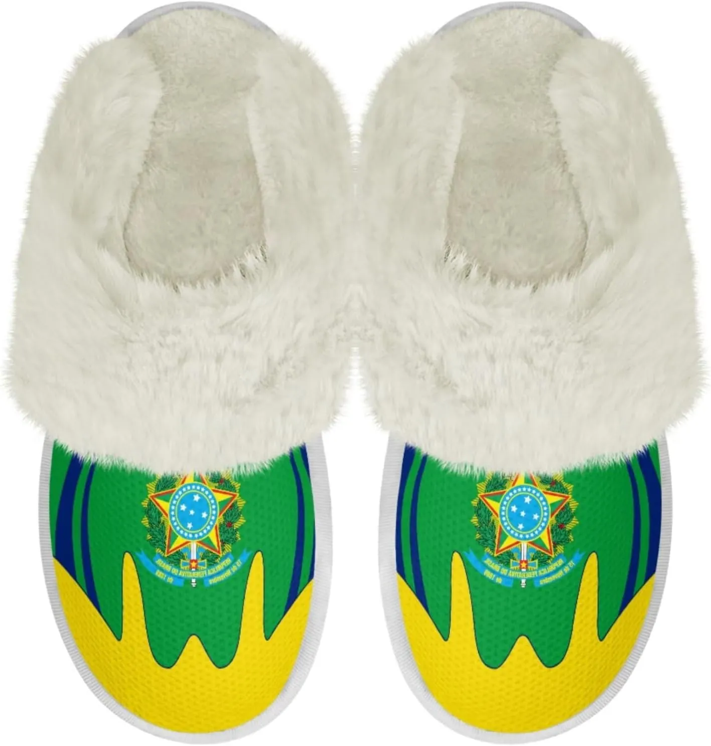 Flag Print Fuzzy Slippers Women Lightweight Anti Slip Fluffy Slippers with Arch Support