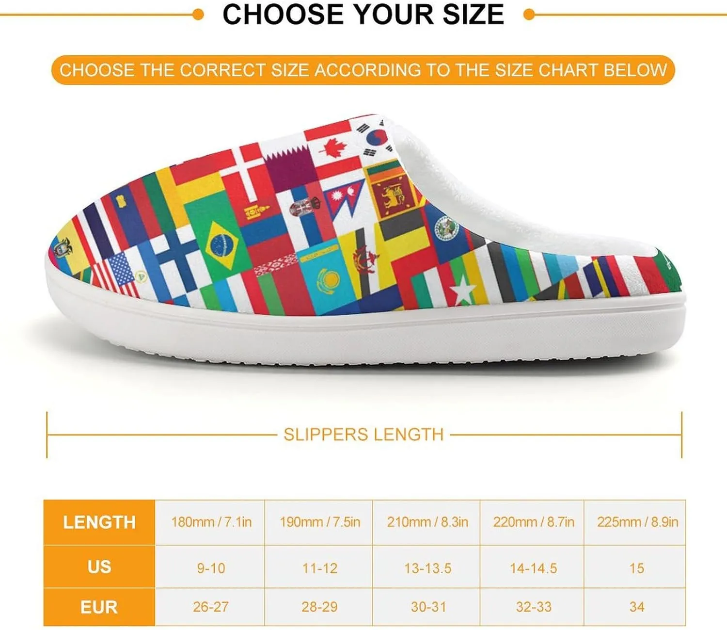 Flags of The World Cute Cotton Slippers Anti-slip House Shoe Slipper Indoor Outdoor