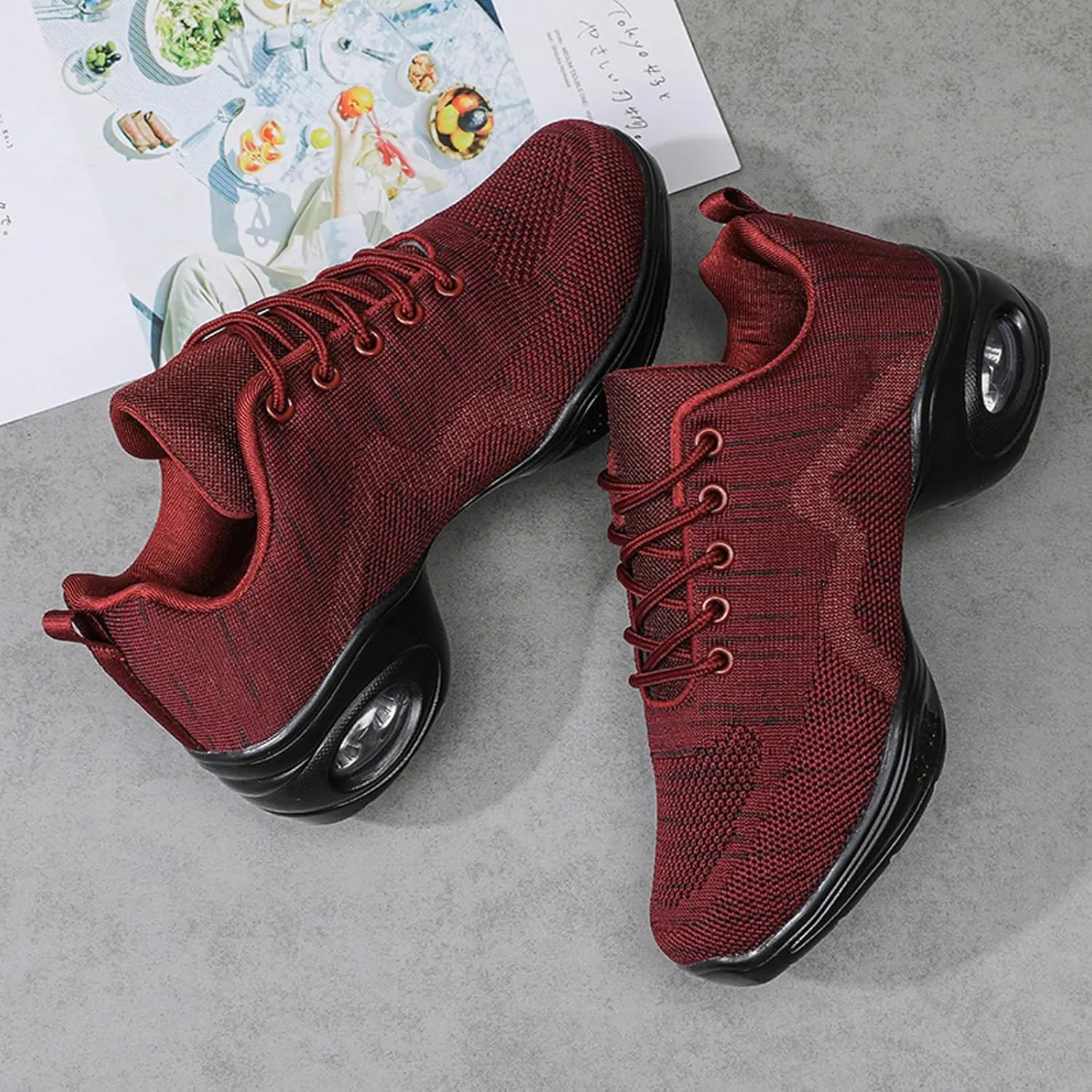 FLIOZY Women's Jazz Shoes Breathable Air Cushion Platform Modern Dance Shoes Athletic Walking Lace-up Sneakers