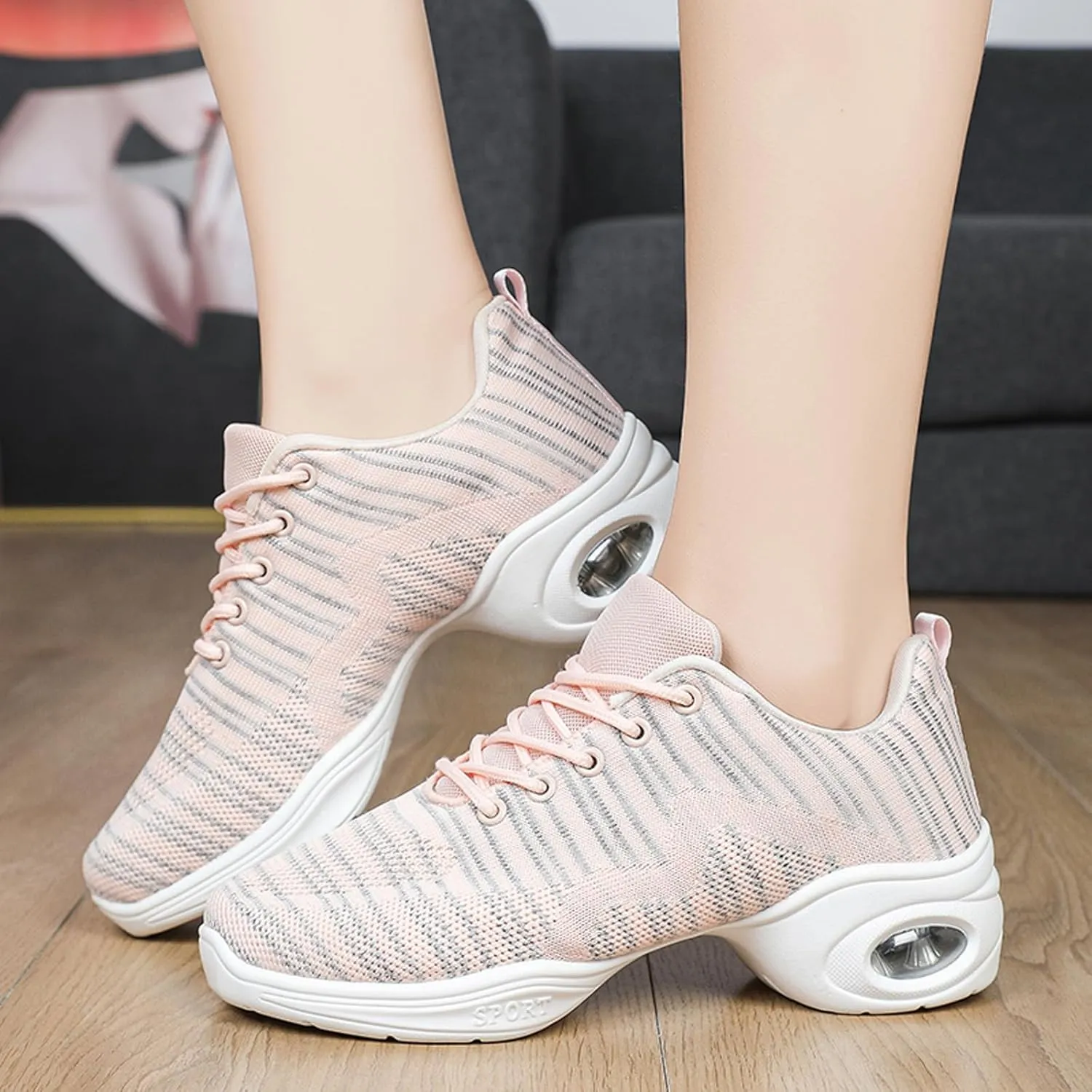 FLIOZY Women's Jazz Shoes Breathable Air Cushion Platform Modern Dance Shoes Athletic Walking Lace-up Sneakers