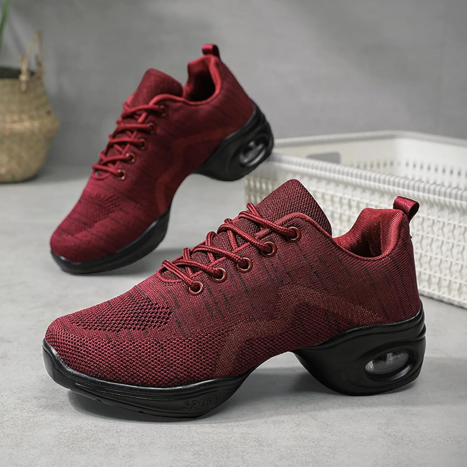 FLIOZY Women's Jazz Shoes Breathable Air Cushion Platform Modern Dance Shoes Athletic Walking Lace-up Sneakers