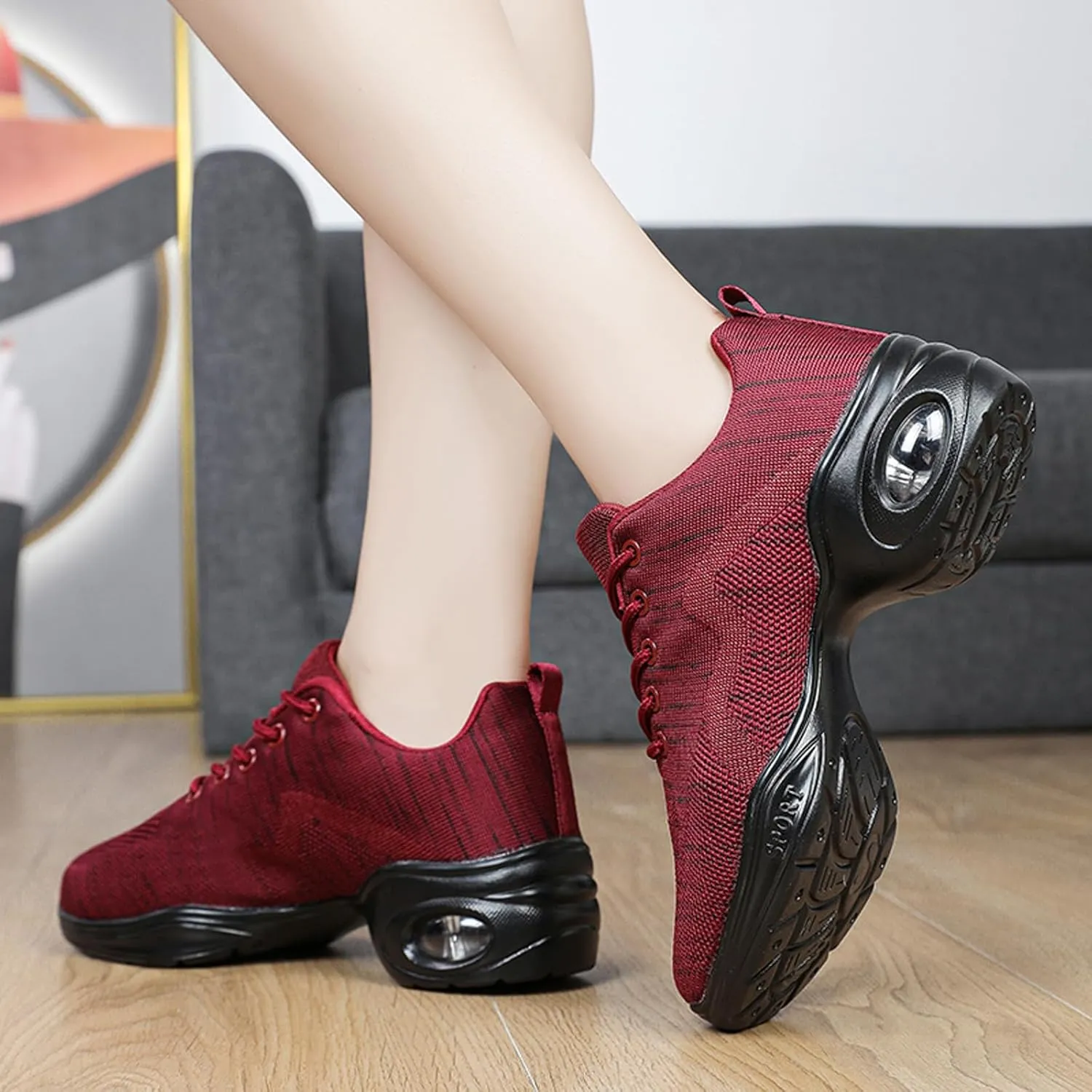 FLIOZY Women's Jazz Shoes Breathable Air Cushion Platform Modern Dance Shoes Athletic Walking Lace-up Sneakers