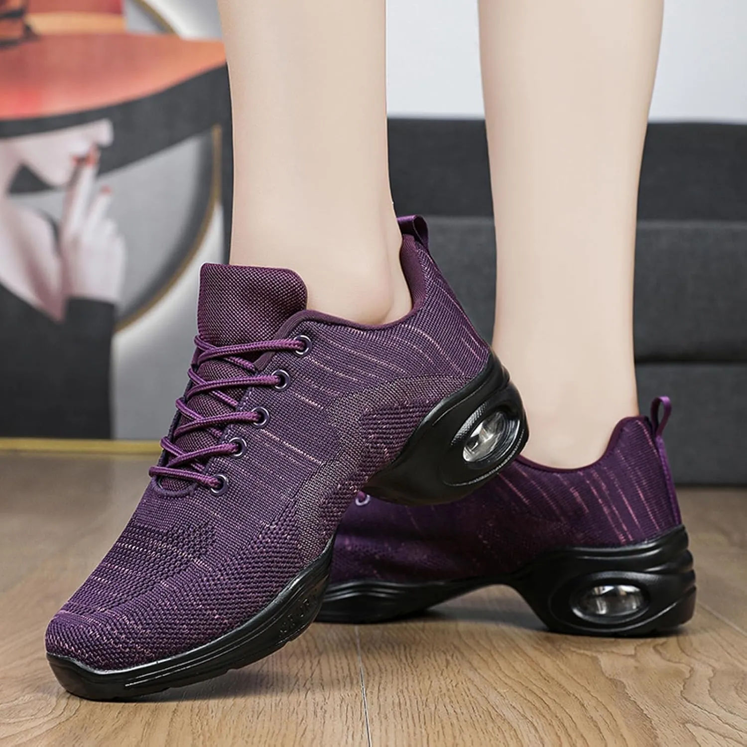 FLIOZY Women's Jazz Shoes Breathable Air Cushion Platform Modern Dance Shoes Athletic Walking Lace-up Sneakers