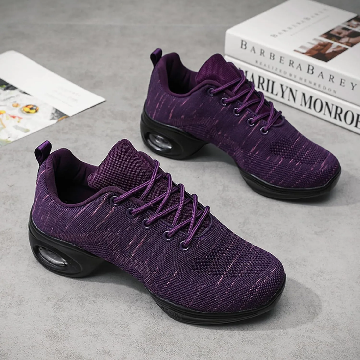 FLIOZY Women's Jazz Shoes Breathable Air Cushion Platform Modern Dance Shoes Athletic Walking Lace-up Sneakers