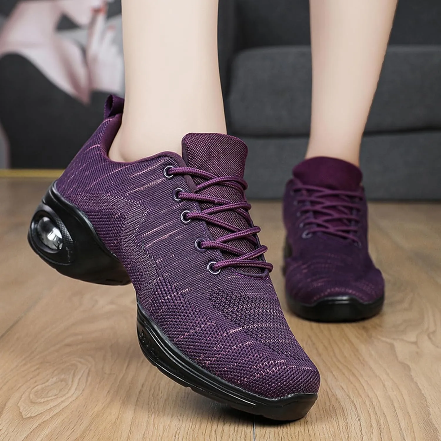 FLIOZY Women's Jazz Shoes Breathable Air Cushion Platform Modern Dance Shoes Athletic Walking Lace-up Sneakers