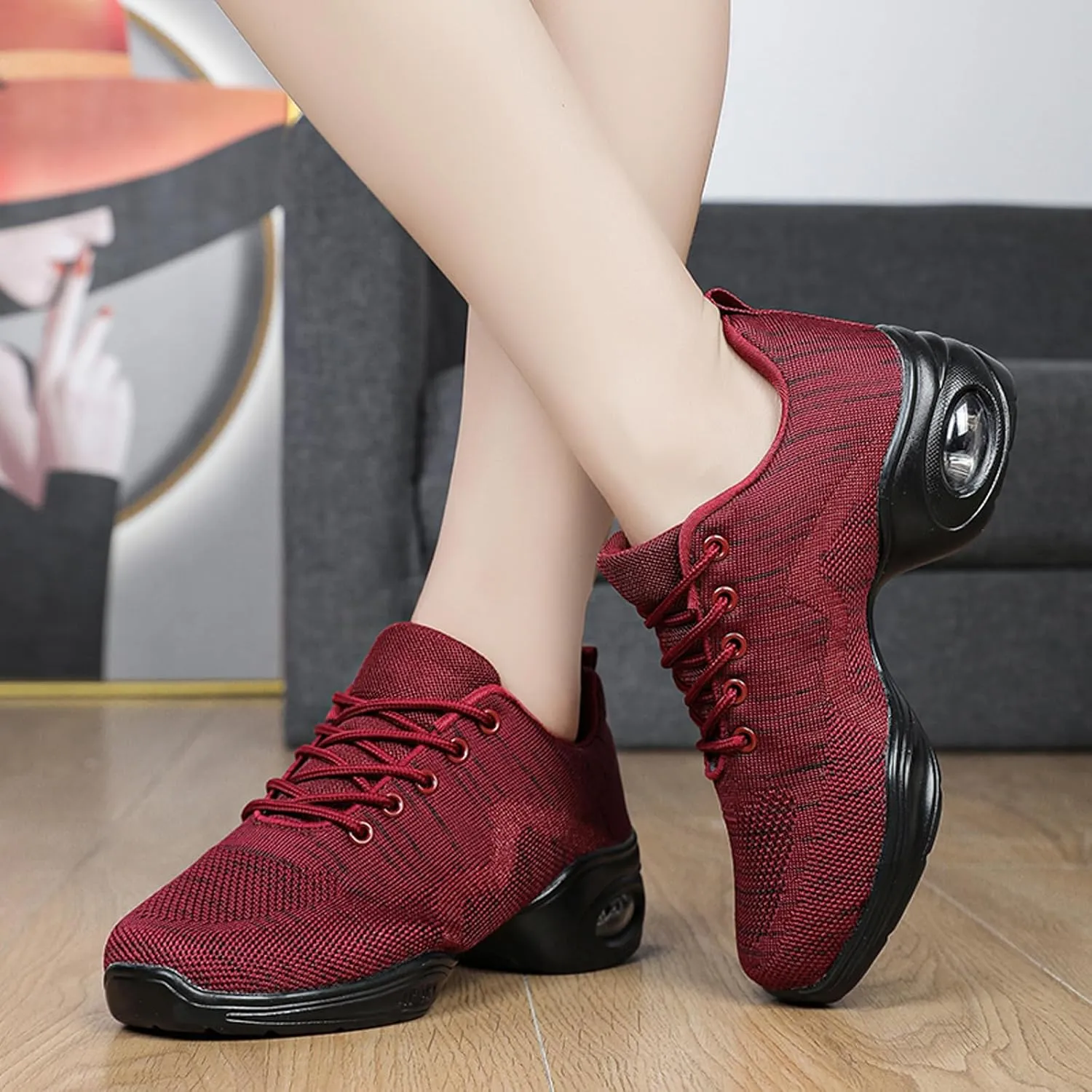 FLIOZY Women's Jazz Shoes Breathable Air Cushion Platform Modern Dance Shoes Athletic Walking Lace-up Sneakers