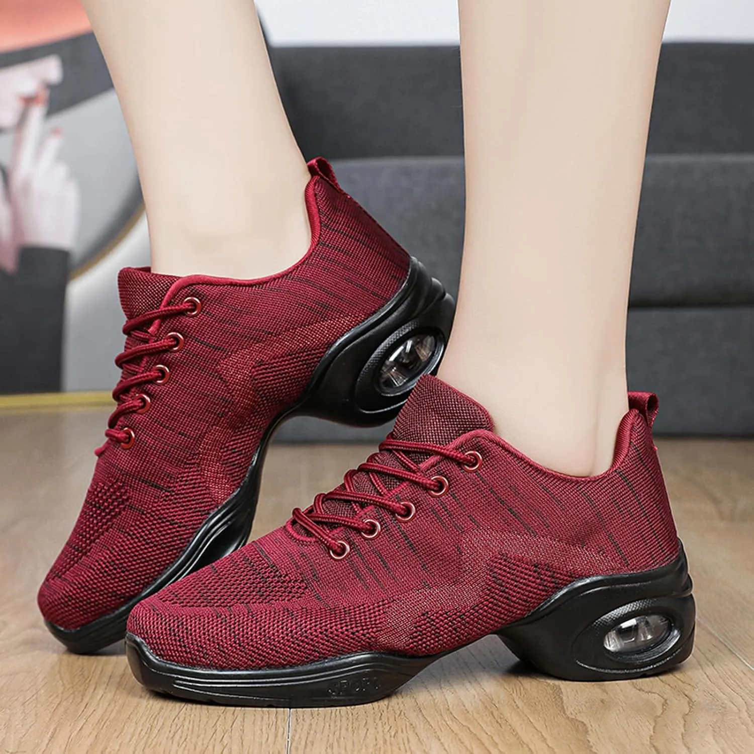 FLIOZY Women's Jazz Shoes Breathable Air Cushion Platform Modern Dance Shoes Athletic Walking Lace-up Sneakers