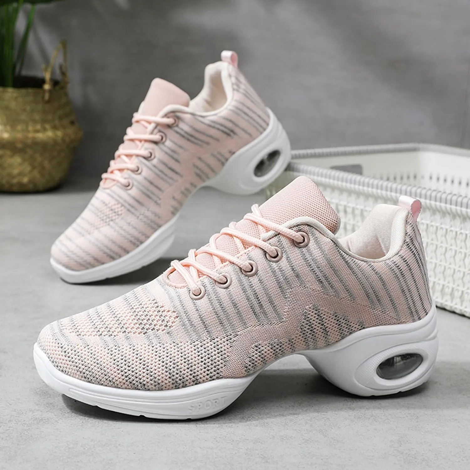 FLIOZY Women's Jazz Shoes Breathable Air Cushion Platform Modern Dance Shoes Athletic Walking Lace-up Sneakers
