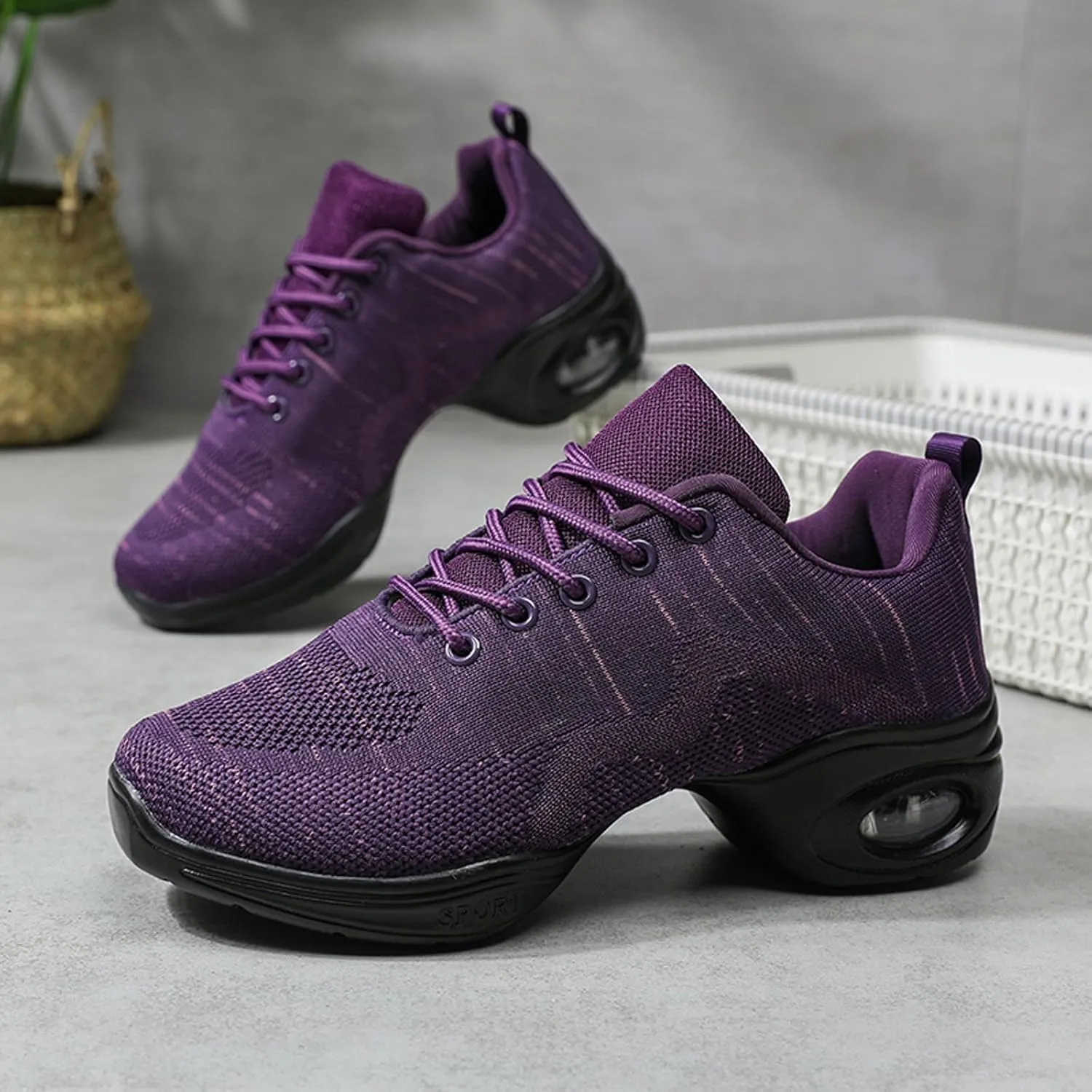 FLIOZY Women's Jazz Shoes Breathable Air Cushion Platform Modern Dance Shoes Athletic Walking Lace-up Sneakers