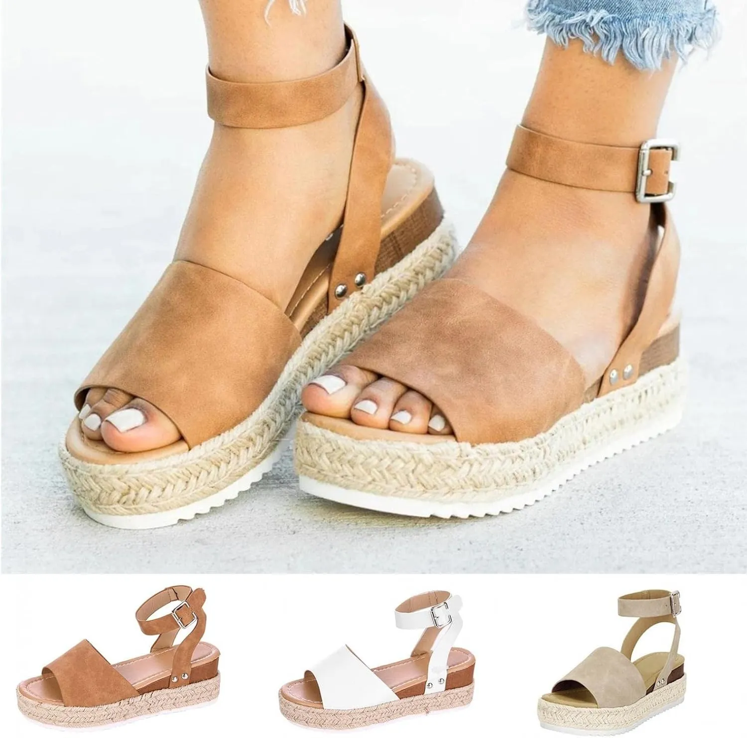 Gibobby Sandals for Women Platform,Platform Sandals Open Toe Ankel Strap Flats Beach Shoes Colorful Shoes