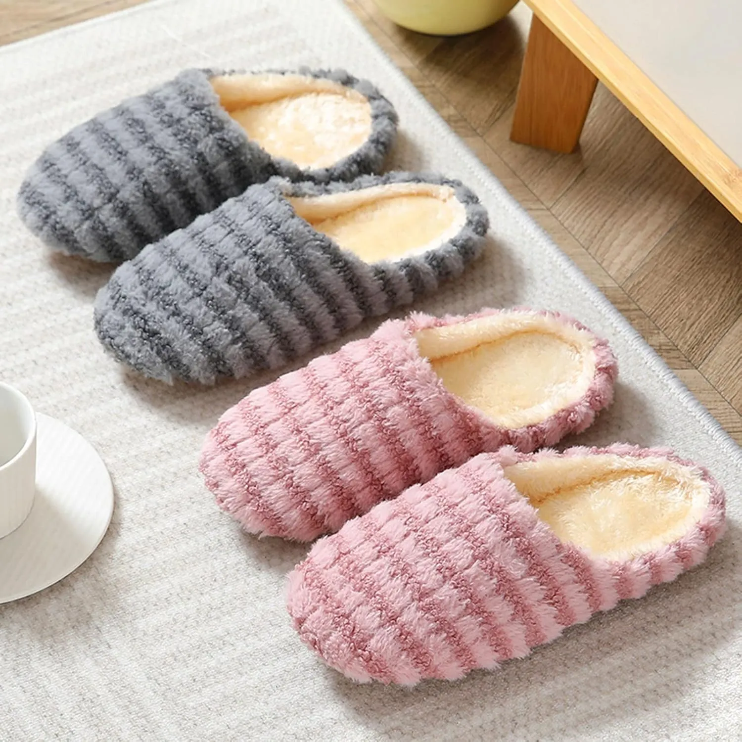 Gibobby Women's & Girls' Christmas Slippers - Pink, Faux Fur, Memory Foam, Open Toe, Slip-On, Winter, Size US Women's Big Kid & Adult