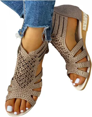 Gibobby Womens Sandals,Womens Summer Crystal Open Toe Flip Flops Shoes Flat Strappy Sandals Comfort Ladies Sandals