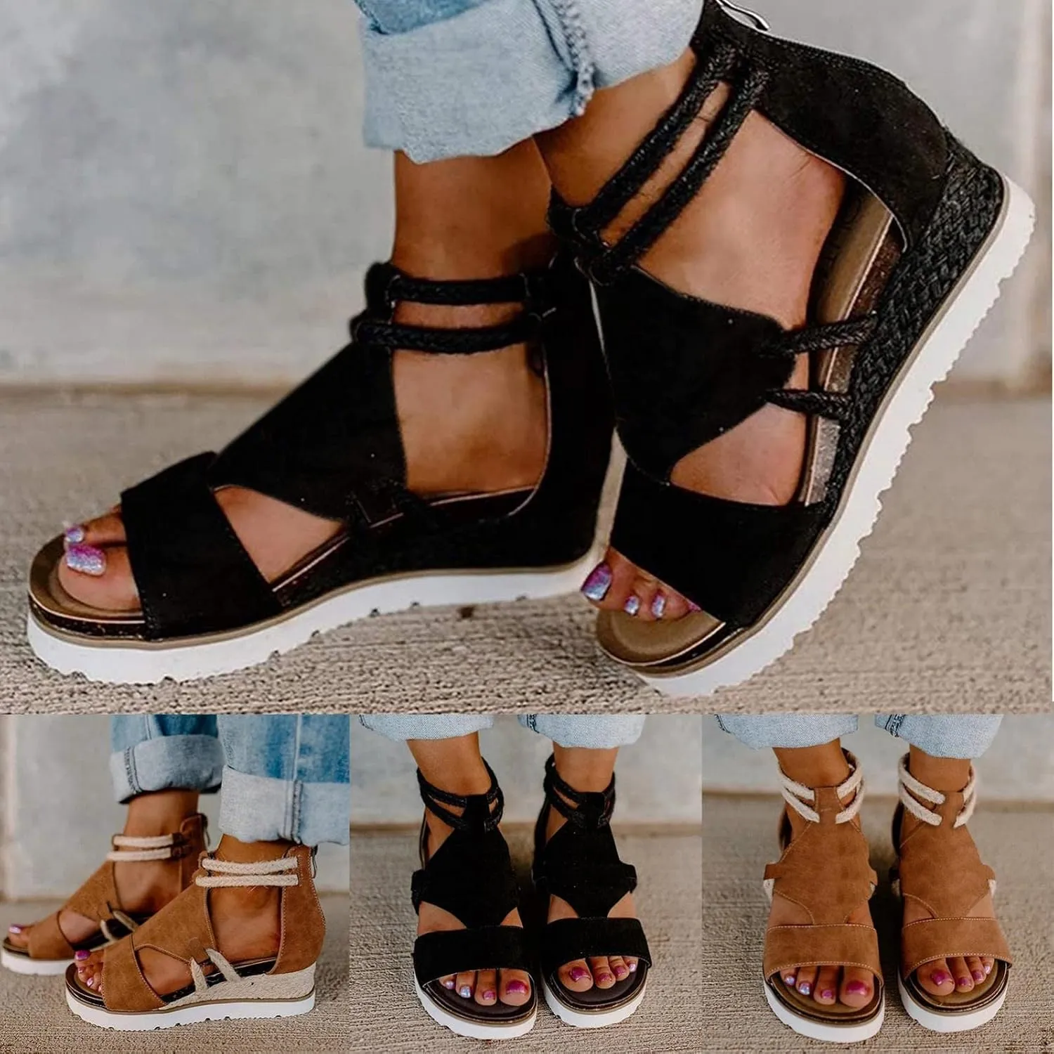 Gibobby Womens Sandals,Womens Summer Crystal Open Toe Flip Flops Shoes Flat Strappy Sandals Comfort Ladies Sandals