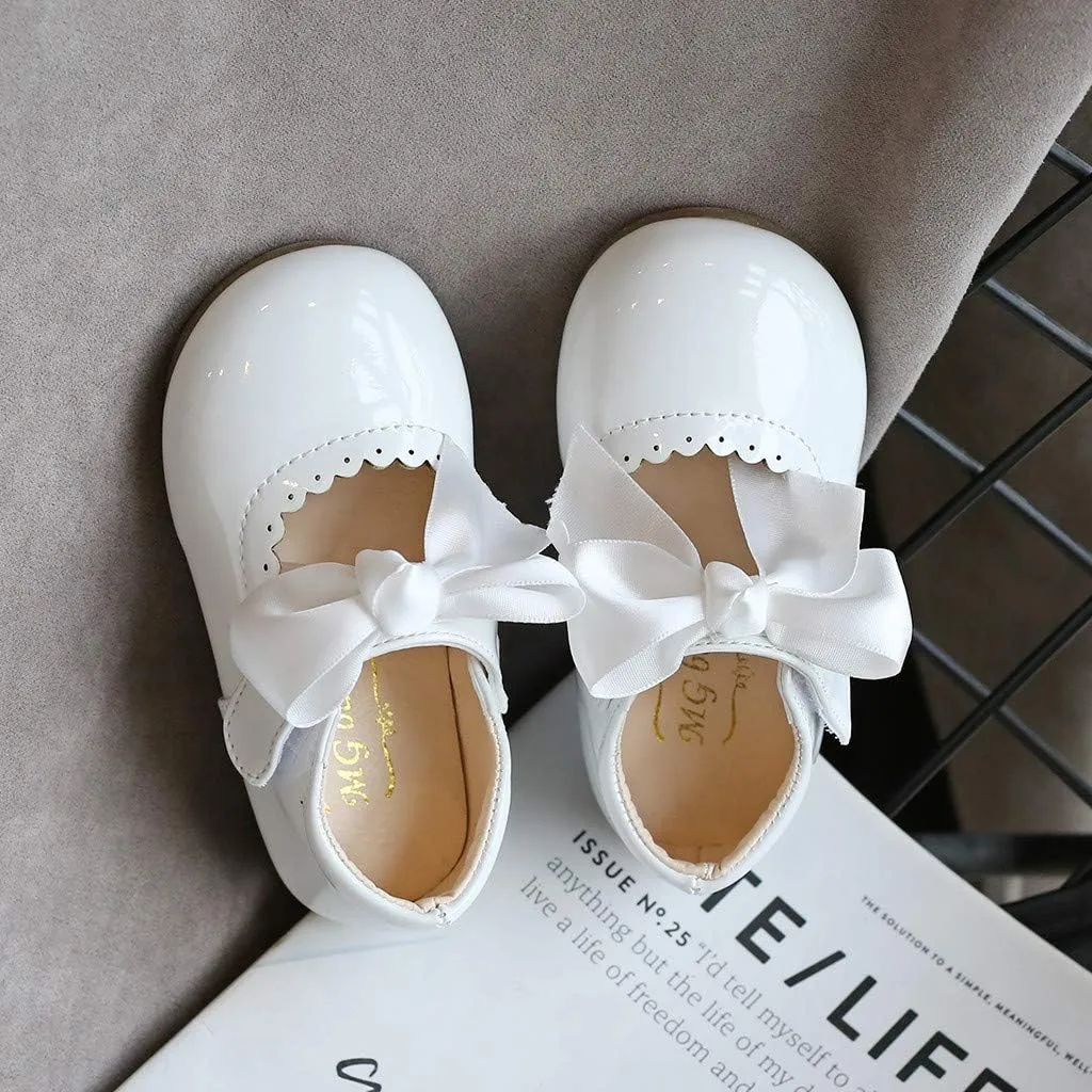Girls Bow Sneaker Kids Flower Girl Dress Shoes Girl Ballet Flat Prty School Shoes Wedding Leather Soft Sole Non Slip