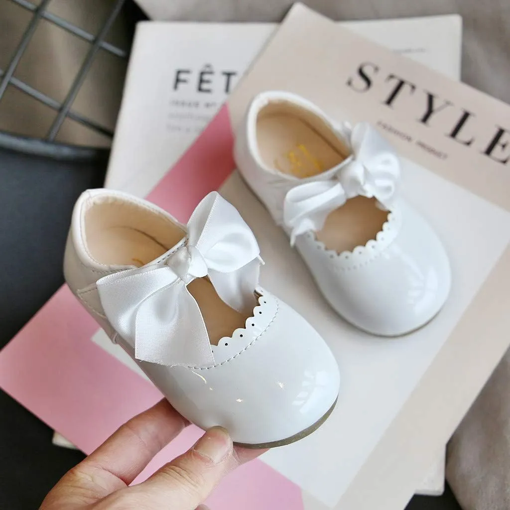 Girls Bow Sneaker Kids Flower Girl Dress Shoes Girl Ballet Flat Prty School Shoes Wedding Leather Soft Sole Non Slip