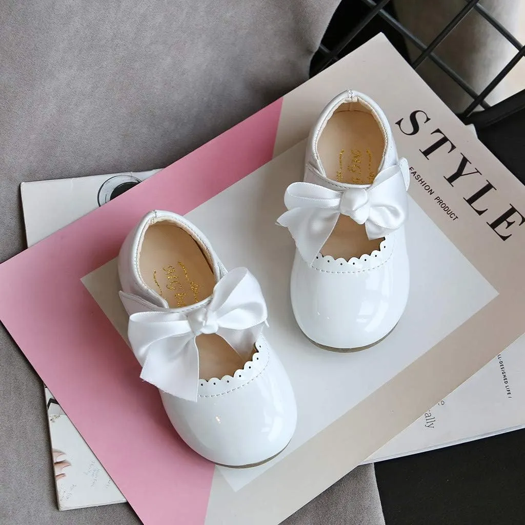 Girls Bow Sneaker Kids Flower Girl Dress Shoes Girl Ballet Flat Prty School Shoes Wedding Leather Soft Sole Non Slip
