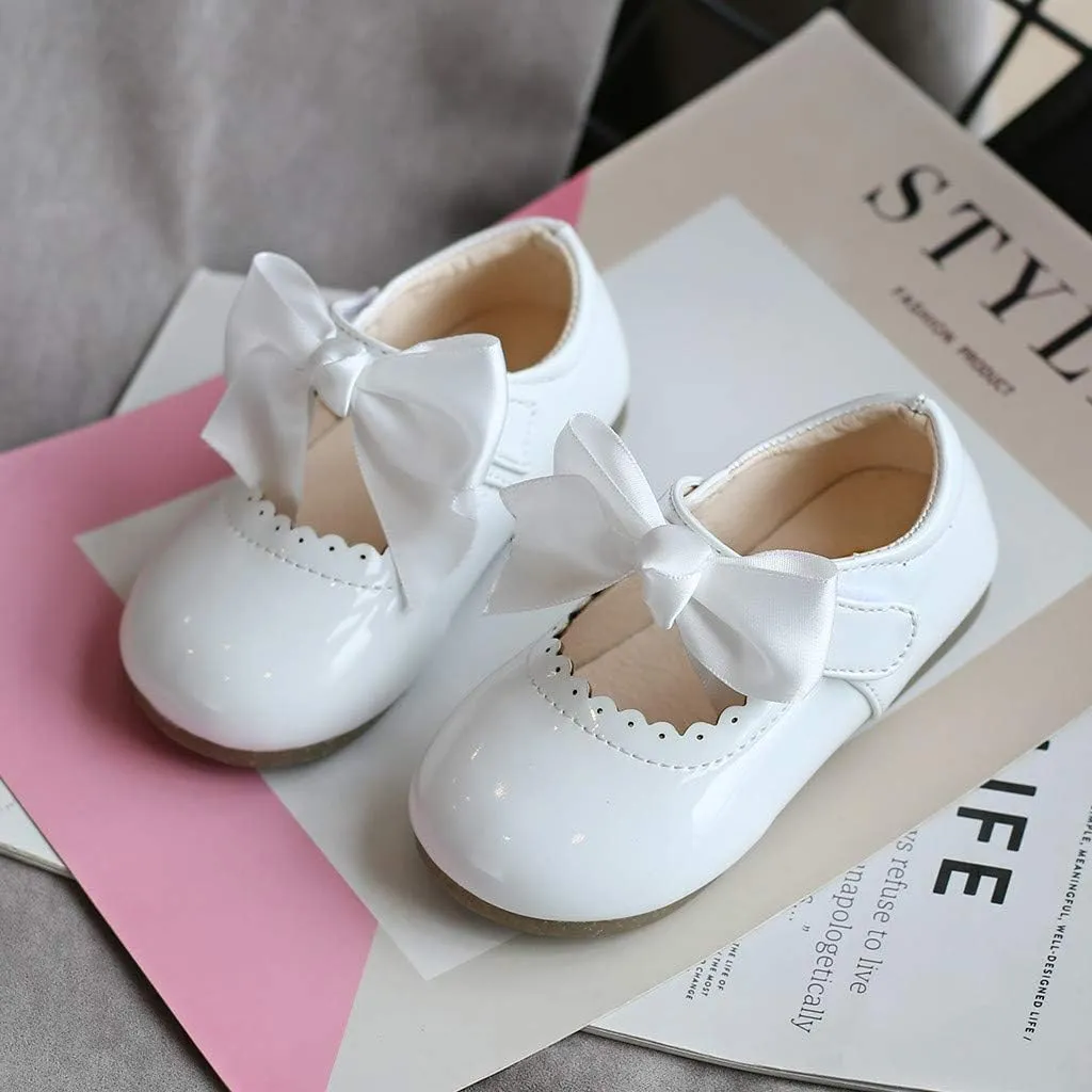 Girls Bow Sneaker Kids Flower Girl Dress Shoes Girl Ballet Flat Prty School Shoes Wedding Leather Soft Sole Non Slip