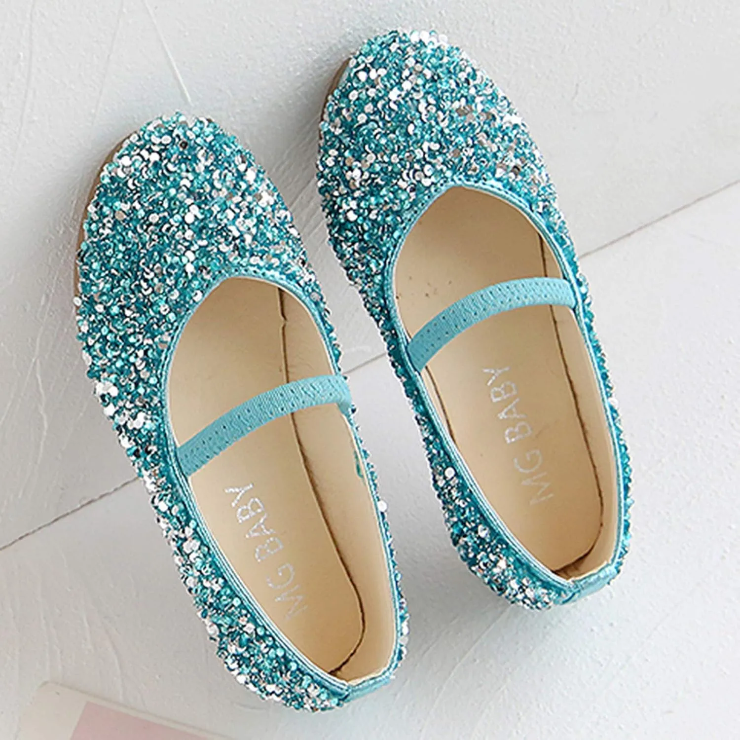 Girls Classic Slip on Mary Jane Ballet 𝗙lats Glitter Wedding P𝐚rty Bridesmaids Flower Girl Dress Shoes