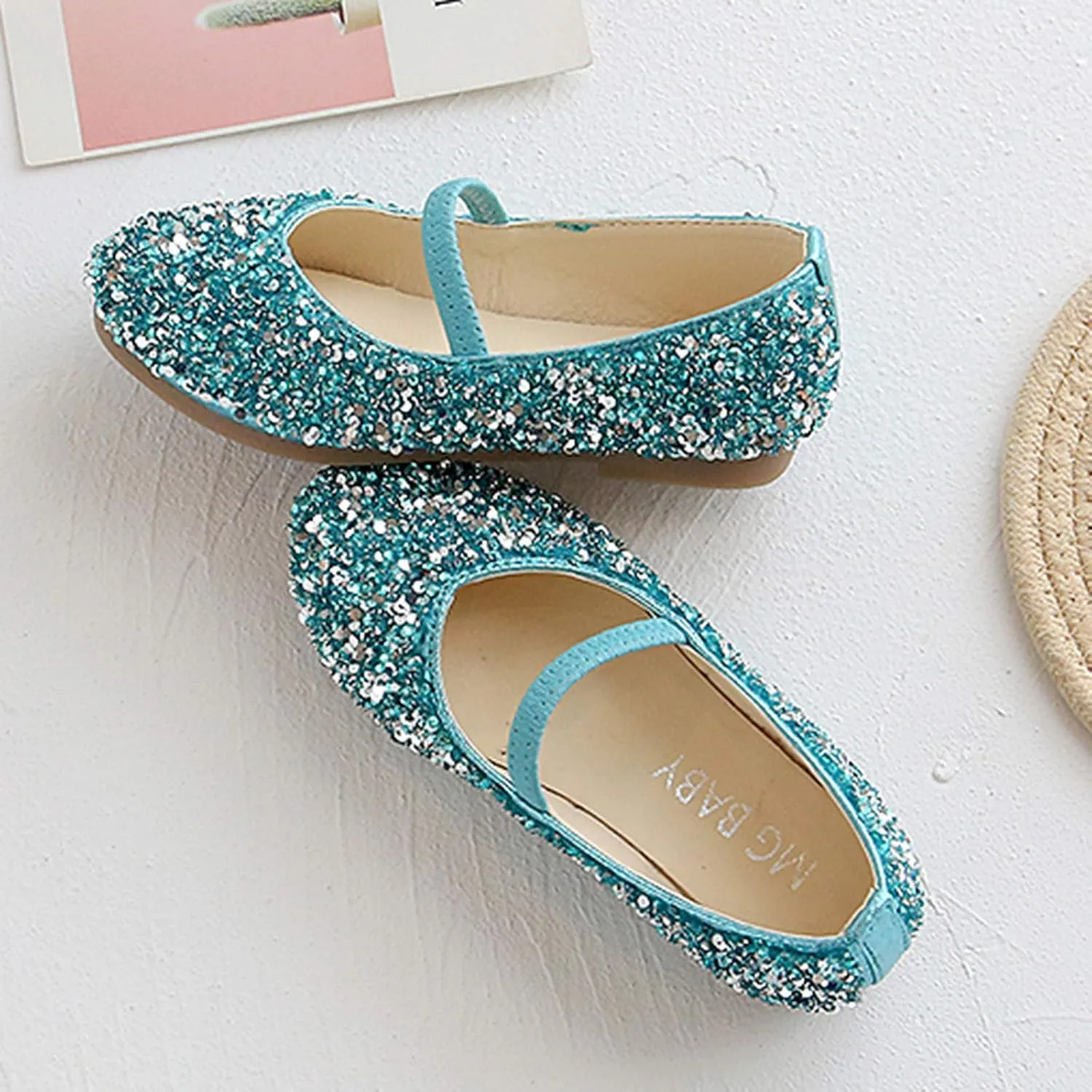 Girls Classic Slip on Mary Jane Ballet 𝗙lats Glitter Wedding P𝐚rty Bridesmaids Flower Girl Dress Shoes