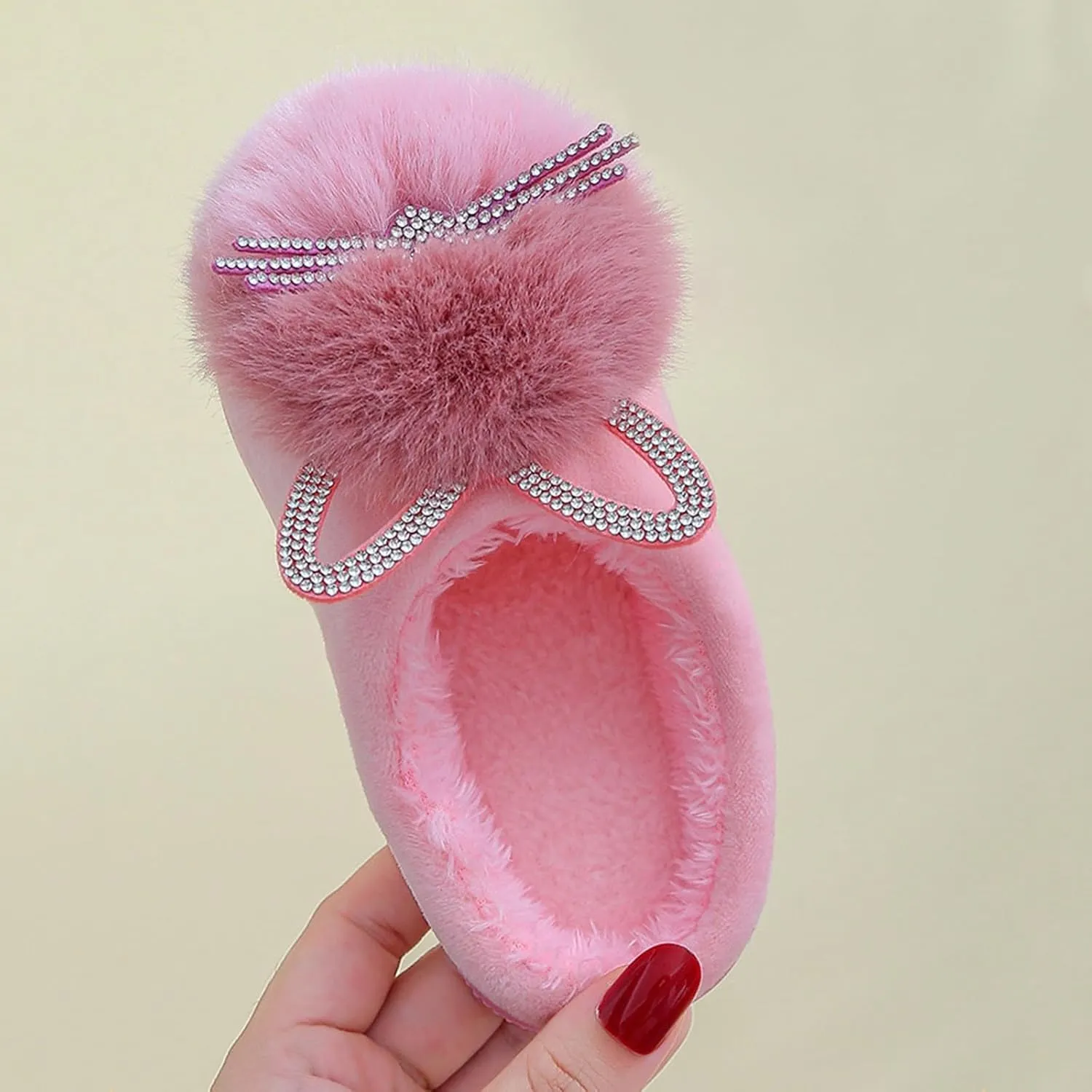 Girl's Fuzzy Fluffy Furry Slippers Cartoon Plush Indoor Bedroom Home Shoes Rubber Flat Bottom Anti-slip Slipper