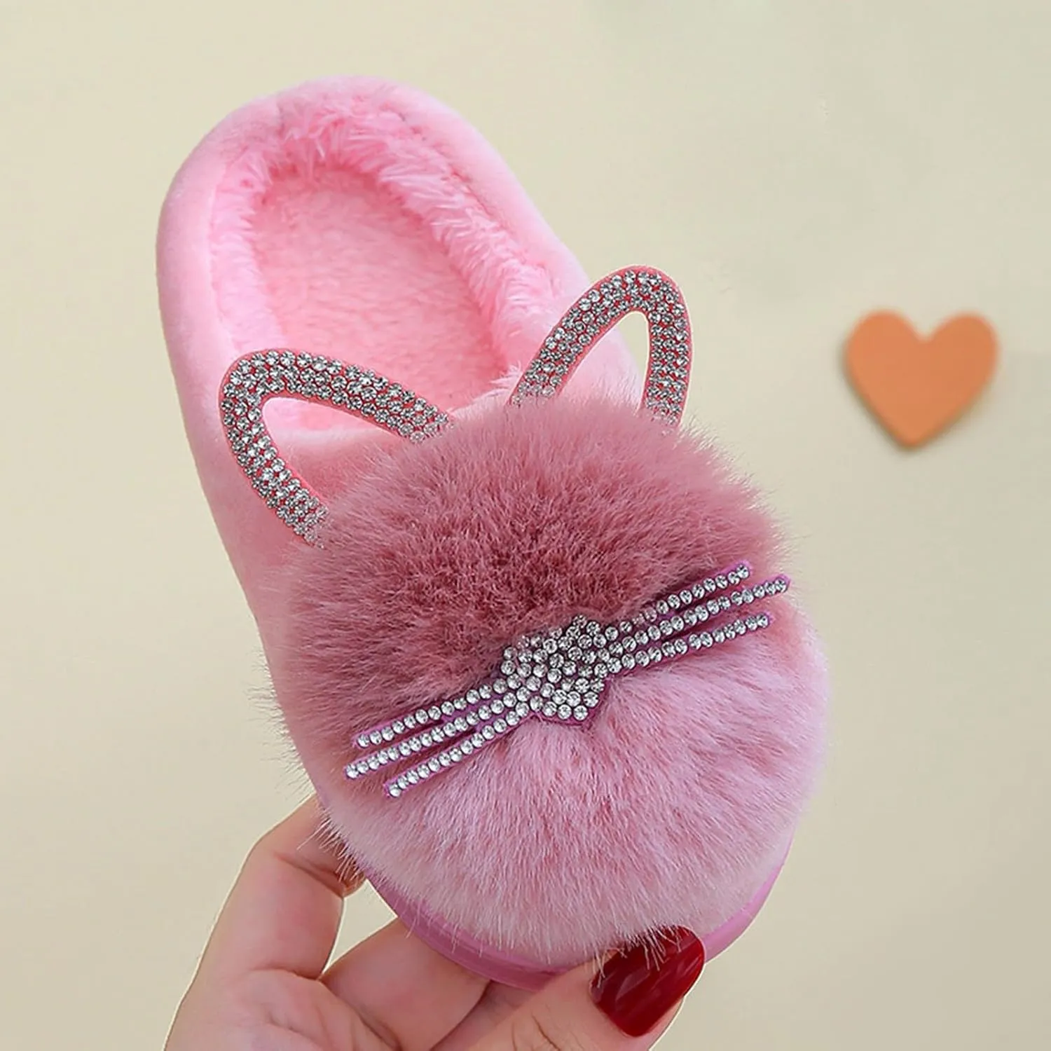 Girl's Fuzzy Fluffy Furry Slippers Cartoon Plush Indoor Bedroom Home Shoes Rubber Flat Bottom Anti-slip Slipper