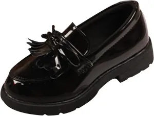 Girls Slip On Leather Loafer Tassel Bow School Dress Shoes for Girls Toddler Mary Jane Shoes (Black, 33)