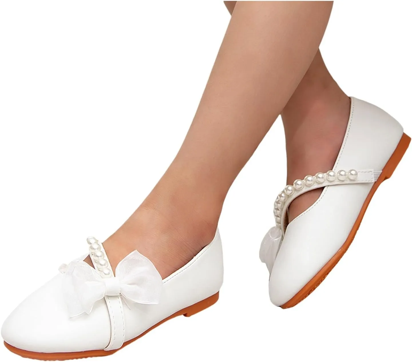Girls White Shoes Round Toe Cute Children's Shoes Little Girl Bow Pearl Flat Summer Sandals for Toddler Girl