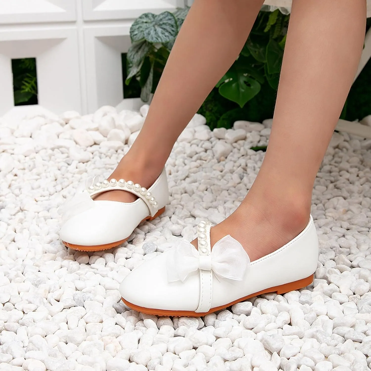 Girls White Shoes Round Toe Cute Children's Shoes Little Girl Bow Pearl Flat Summer Sandals for Toddler Girl