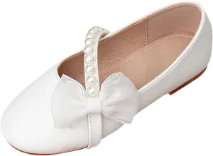 Girls White Shoes Round Toe Cute Children's Shoes Little Girl Bow Pearl Flat Summer Sandals for Toddler Girl