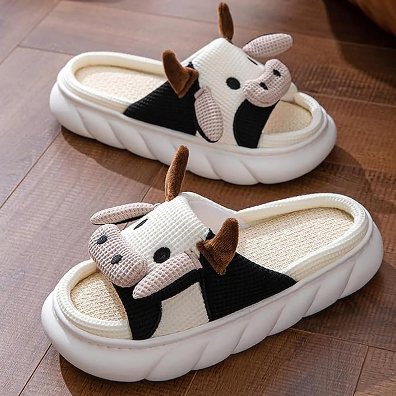 GULAKY Cow Slippers for Women Fuzzy Cute Kawaii Shoes Super Warm Soft Sole Non-slip Lightweight