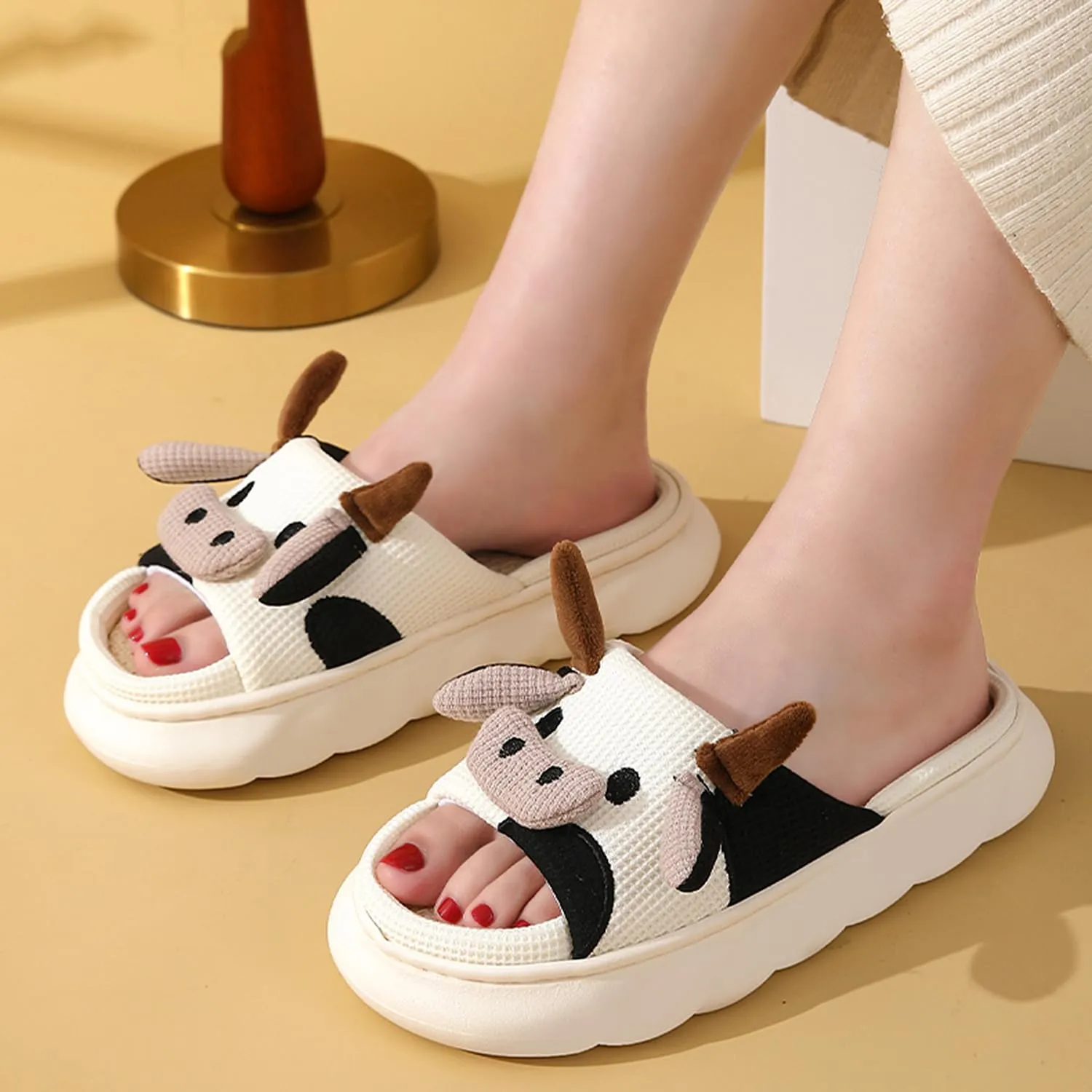 GULAKY Cow Slippers for Women Fuzzy Cute Kawaii Shoes Super Warm Soft Sole Non-slip Lightweight